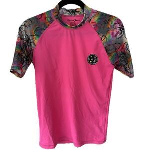 Maui And Sons Women's 50+ UPF Floral Graphic Rash Guard Surf Shirt Tee Beach M
